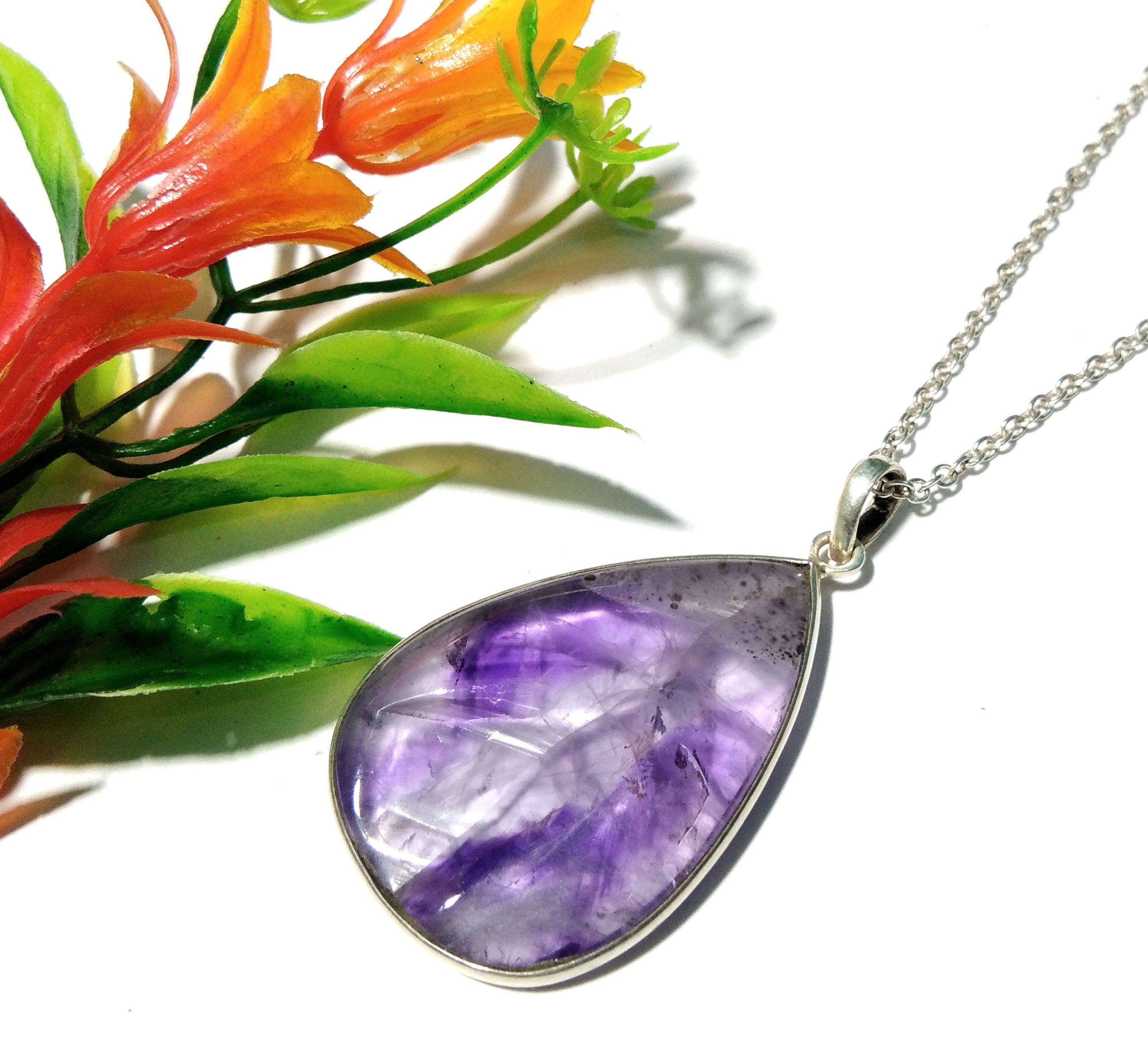 Natural Trapiche Amethyst Druzy Stone Chain Pendant Necklace, 925 Starling Silver Amazing Color Purple Handmade Pendant Gift Wedding Pendant